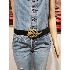 Laurence Bras Serpent Buckle Black Suede Leather Belt Size 90, (Missing Eye)